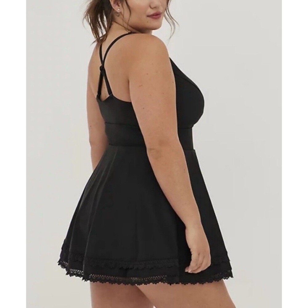 NWT Torrid Women's Plus Size 5X Lace Trimmed Wireless Black Swimsuit Swim Dress - Picture 5 of 12